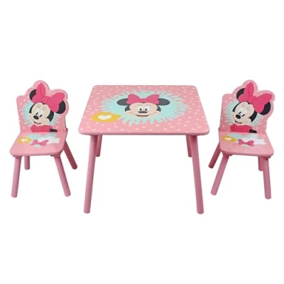 Abbildung von Disney Minnie Maus Tisch und Stuhl Set für 2 Personen, hält bis zu 30 kg pro Hocker, perfekt zum Spielen Aktivitäten, klein, rosa