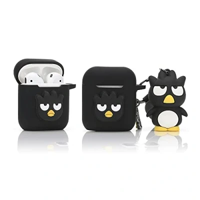Abbildung von Derhom Airpods Schutzhülle aus Silikon, niedlich, lustig, kompatibel mit Apple 1 und 2 [Comic Gürtel, Puppen Serie] (Black Bird)