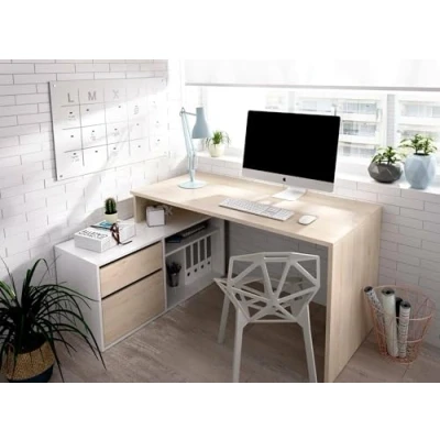 Abbildung von Dmora Gardena, Schreibtisch mit Mehreren Positionen für Büro oder Kinderzimmer, Mehrzweck Ecktisch, 139 x 92 75 cm, Eiche Weiß