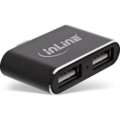 Abbildung von InLine 33291S Mini USB 2.0 Hub, Typ C Stecker auf 2x A Buchse, schwarz