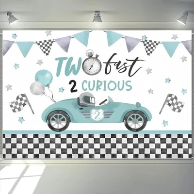 Abbildung von zwei schnelle Themen Geburtstags Hintergrund für Jungen, Rennwagen, 2. Geburtstag, Party, Kinder, Fotografie Hintergrund, 2 neugierige Banner, 2,1 x 1,5 m