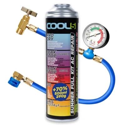 Abbildung von COOL5 R1234yf kältemittel nachfüllset, kältemittel, klimagas für Fahrzeuge, die nach 2017 hergestellt wurden, 5 in 1 + Druckleitung mit Manometer Gas APC