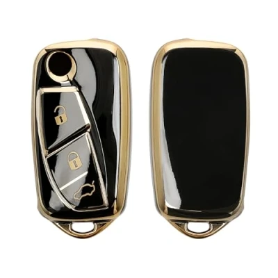 Abbildung von kwmobile Autoschlüssel Hülle kompatibel mit FIAT Lancia 3 Tasten Schlüsselhülle Silikon Cover Schwarz Gold