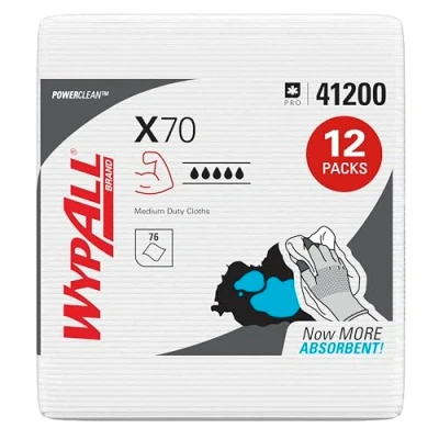 Abbildung von WypAll® X70 Reinigungstücher 8387 12 Packungen mit je 76 viertelgefalteten, weißen, 1 lagigen Tüchern
