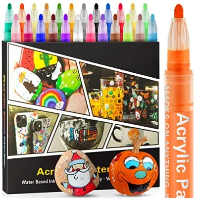 Abbildung von Droaful Acrylstifte für Steine Wasserfest 24 Farben,Acrylstifte Holz,Steinen,Keramik,Glas,Stoff,Porzellan,Metall,Kunststoff.Auf Wasserbasis,Schnelltrocknend,Ungiftig und Geruchsneutral.