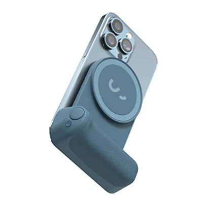 Abbildung von ShiftCam SnapGrip mobiler Akkugriff mit kabellosem Auslöser Magnethalterung passt auf jedes Handy integrierte Powerbank Qi Laden (Blue Jay)