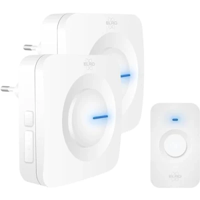 Abbildung von Elro Türklingel Set DB3000PL P1C2, 2 Empfänger, 52 Klingeltöne, (3 tlg), mit 1 Taster und Plug in Empfänger für die Steckdose