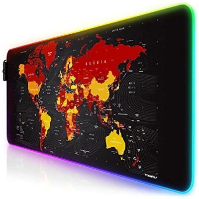 Abbildung von CSL RGB Gaming Mauspad LED Schreibtischunterlage 800x300 mm XXL Mousepad Multi Color 11 Beleuchtungs Modi 7 Farben Plus 4 Effektmodi abwaschbar Weltkarte