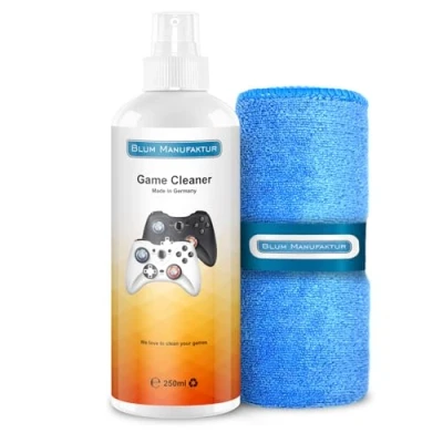 Abbildung von Blum Manufaktur Game Cleaner Reiniger für Playstation, Konsolen &amp; Zubehör umweltfreundliches Spray mit Mikrofasertuch Made in Germany 250 ml