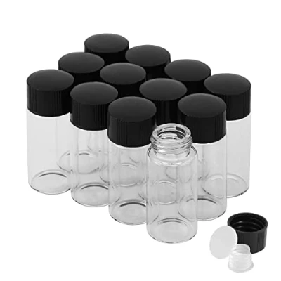 Abbildung von 10ml Transparent Glasfläschchen mit Schraubverschluss und Kunststoffstopfen, Kleine Glasflaschen Auslaufsichere Glas Fläschchen für Flüssigkeit Pulver Proben kleinen Gegenständen, 12 Stück