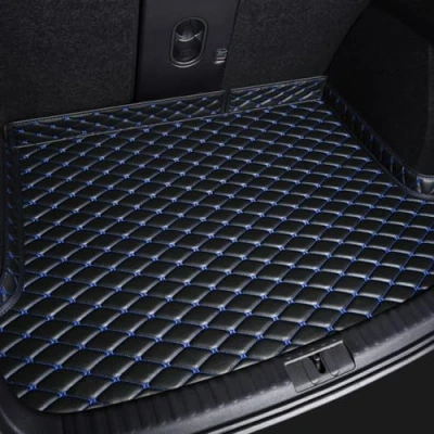 Abbildung von Kofferraummatten für Cupra UrbanRebel Terramar, aus Leder Nach Maß Ganzjahres Teppichbezüge, Autozubehör, Car Boot Mats,4 Black Blue