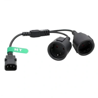 Abbildung von HangTon UPS USV PDU Stromkabel IEC320 C14 auf 2X Euro Schuko Steckdose CEE7/3 10A Y Splitter Verlängerungskabel 24&quot;
