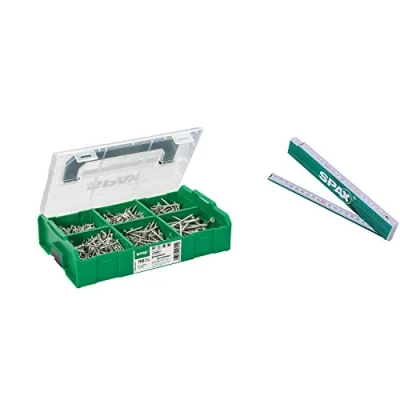 Abbildung von SPAX Montagekoffer, L BOXX Mini, klein, WIROX A9J, T STAR plus, Senkkopf, 6 Abmessungen, 703 Stück, inkl. 3 BITs T20 und Zollstock, 5000009162019
