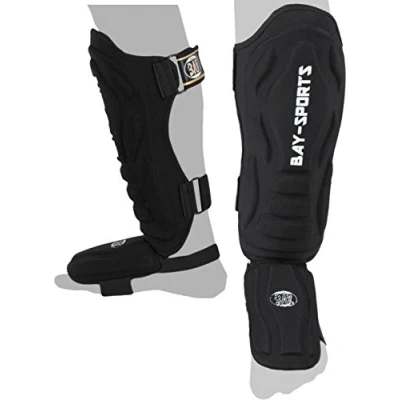 Abbildung von BAY Sports Schienbeinschutz Kampfsport Kickboxen Karate MMA Thaiboxen Muay Thai Black Demon, abwischbar, stylisch, XXS XXL
