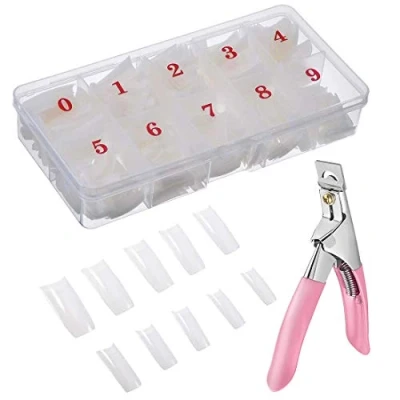 Abbildung von 500 Stücke Falsche Nägel Natürliche, Transluzentes Französisch Acryl Kunst Fake Tipps, Natürliche Künstliche Gefälschte NageldesignTipps mit Box für Damen Mädchen