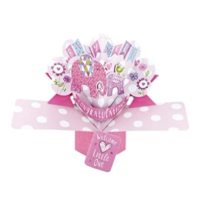 Abbildung von Second Nature Neue Baby Pop Up Card mit &quot;Baby Girl Congratulations &quot; Beschriftung in rosa