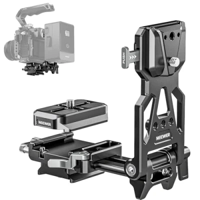 Abbildung von NEEWER Faltbare V Halterung Batterieplatte mit Arca Typ Kamera Grundplatte für RS4 RS3 Gimbal &amp; Stativ, leichtes DSLR Video Rig, kompatibel SmallRig Lock Akku und Käfig, PS015
