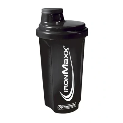Abbildung von IronMaxx Eiweiß Shaker Schwarz 700ml Proteinshaker mit Drehverschluss, Sieb &amp; Mess Skala auslaufsicher, spülmaschinengeeignet frei vom Weichmacher BPA DEHP