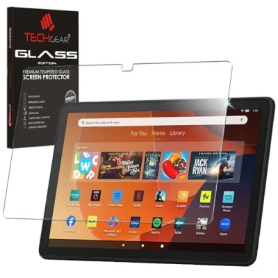 Abbildung von TECHGEAR Displayschutzfolie aus gehärtetem Glas für alle neuen Amazon Fire HD 10 Zoll / Kids Tablets (2023/13. Generation, 9H Härte, Klarheit, kratzfest, blasenfrei, reaktionsschnell)