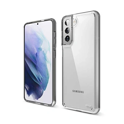 Abbildung von elago Hybrid Clear Hülle Kompatibel mit Samsung Galaxy S21 Case, Dauerhafte PC Rückseite, Flexible Bumper Stoßfestes Cover Case (Transparent)