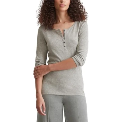 Abbildung von Marc O&#039;Polo HENLEY, LONG Sleeve Langarmshirt, Damen, Größe: XXL, Soft stone melange