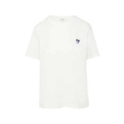 Abbildung von s.Oliver MIT Minimalistischer Stickerei Tshirt basic, Damen, Größe: 42, Ecru