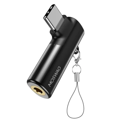 Abbildung von MOSWAG USB C zu 3,5 mm Kopfhörer Adapter,DAC Typ USBC auf Aux Adapter 90 Grad Winkel,kompatibel mit Samsung Galaxy S23 S22 S21 Ultra,Huawei P50/40/30,Mate 40/30/20