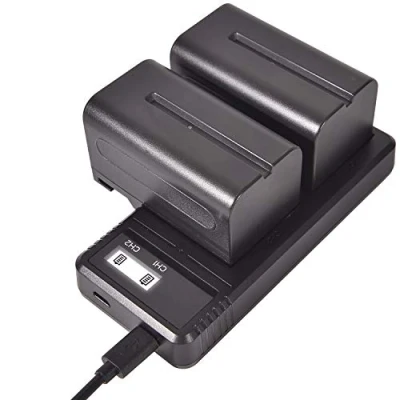 Abbildung von (2 Pack) NP F750 DSTE Ersatz Batterie + Schnellladung Dual LCD Ladegerät Kompatibel mit Sony F730 F770 CCD SC5 TRV80PK DCR TRV820 SC55 TRV81 TRV820K SC65 Kamera