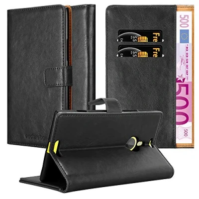 Abbildung von Cadorabo Hülle kompatibel mit Nokia Lumia 1520 aus Premium Kunst Leder Flip Klappbare Stoßfeste Magnetische [Standfunktion] [Kartenfächern] Cover für Tasche in Schwarz