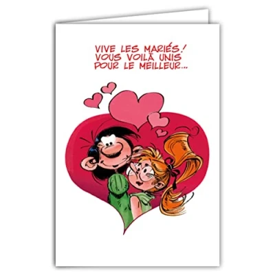 Abbildung von Gaston Lagaffe glct 0130 Karte Hochzeit mit Motive Vive les Mariés/Herzlichen Glückwunsch/Glück/Herzen/Liebe