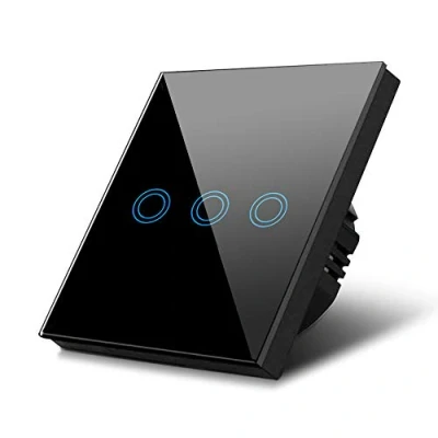 Abbildung von Maclean MCE705B Touch Lichtschalter Wandschalter Glas Schalter mit farbwechsel LED Hintergrundbeleuchtung Einbauschalter 85x85mm (3 Fach Rund, Schwarz)