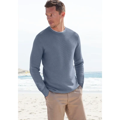 Abbildung von AUTHENTIC LE JOGGER Strickpullover, mit Double Layer Optik, Rundhalspullover aus reiner Baumwolle