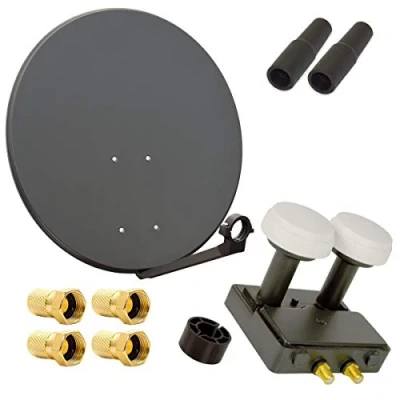 Abbildung von Premium X Satelliten Komplettanlage 80cm Satellitenschüssel Anthrazit Twin Monoblock LNB Astra Hotbird, 2 SAT für Teilnehmer