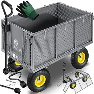 Abbildung von KESSER® Bollerwagen 550kg belastbar Gartenwagen Transportwagen Gartenkarre herausnehmbare Plane Gerätewagen Handwagen vielseitig einsetzbar inkl. Handschuhe Grau