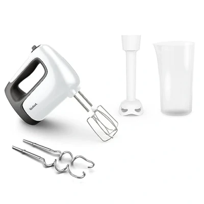 Abbildung von Tefal Handmixer HT4611 Prep&#039;Mix+, 500 W, Turbo Funktion, 2 Rührbesen, Knethaken, Pürierstab Aufsatz