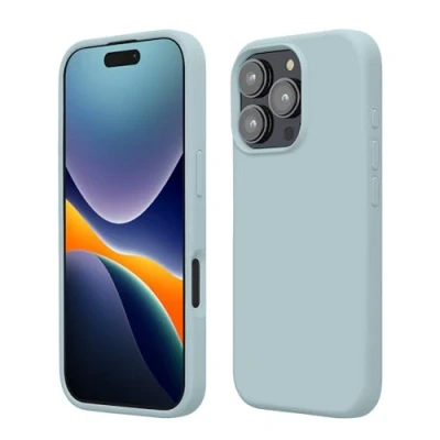 Abbildung von kwmobile Hülle kompatibel mit iPhone 16 Pro Max Silikon Handy Case Handyhülle weiche Oberfläche kabelloses Laden Cool Mint