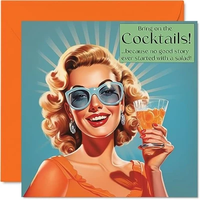 Abbildung von Lustige Geburtstagskarten für Frauen Bring On The Cocktails Geburtstagskarte Schwester, Tochter, Bestie, Arbeitskollegin, 145 mm x mm, Witz, Humor, Scherz, Geburtstag, Grußkarten