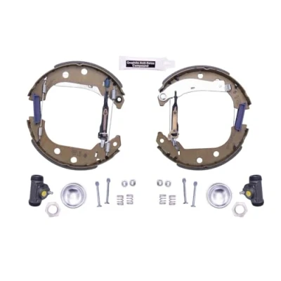 Abbildung von HELLA Shoe Kit Pro 8DB 355 004 541 Bremsensatz, Trommelbremse mit Radbremszylinder, Stellelement PEUGEOT: 306 Schrägheck, Cabrio, Kombi