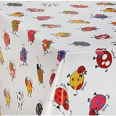 Abbildung von PVC Tischdecke Alma Bunte Kühe Wachstuch · Eckig Länge &amp; Breite wählbar· abwaschbare Kindermotiv bunt schwarz Weiss, Größe:130 x 100 cm