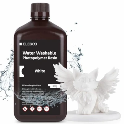 Abbildung von ELEGOO 405nm Wasser Waschbares Resin, Water Washable 3D Drucker Rapid Harz für LCD UV Härtung Photopolymer 2kg Weiß