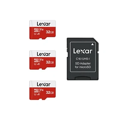 Abbildung von Lexar Micro SD Karte 32GB 3er Pack, Speicherkarte mit Adapter, Bis zu 100 MB/s Lesegeschwindigkeit, UHS I, U1, A1, V10, C10, microSDHC Memory Card
