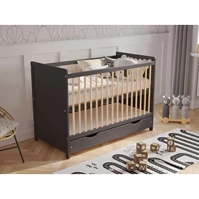 Abbildung von Love For Sleep Babybett Kinderbett Gitterbett mit Schublade und Aloe Vera Matratze 120 x 60 cm,Sicherheitsbarriere,Beißschienen