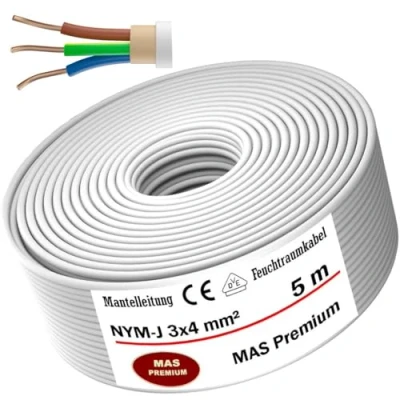 Abbildung von MAS Premium Feuchtraumkabel Stromkabel 5 200m Mantelleitung NYM J 3x1, 2,5 4 6 10 oder 5x1,5 16 Elektrokabel für feste Verlegung (NYM 3x4 mm², 5m)