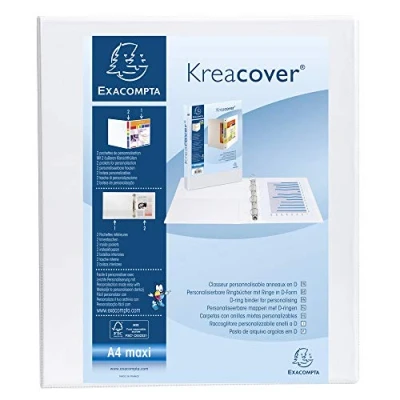 Abbildung von Exacompta 51943E Präsentationsringbuch KreaCover Kunststoffbezug außen und innen. 4 Ring Mechanik DIN A4 Füllhöhe 40 mm ideal für Angebots Unternehmenspräsentationen weiß