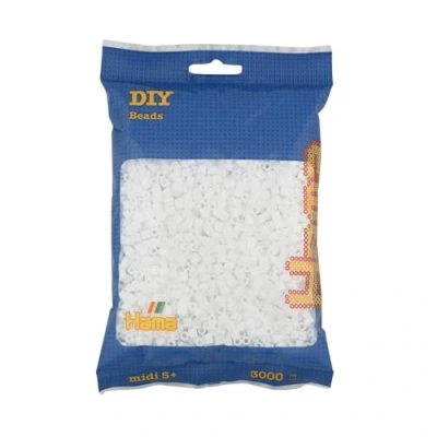 Abbildung von Hama Perlen 201 01 Bügelperlen Beutel mit ca. 3.000 bunten Midi Bastelperlen Durchmesser 5 mm in Weiß, kreativer Bastelspaß für Kinder ab Jahren