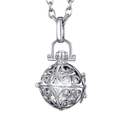 Abbildung von Morella Kette mit Anhänger Engel Halskette Ornament (2 tlg), Silberne austauschbarer Klangkugel, Zirkonia, im Samtbeutel