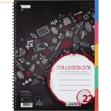 Abbildung von Landré Collegeblock A4 mit 5 Register Blättern, kariert, 80 Blatt