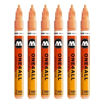 Abbildung von Molotow One4All 127HS Acryl Marker (2,0 mm Strichstärke, hochdeckend und permanent, UV beständig, für fast alle Untergründe) 6 Stück Farbe 117 pfirsich pastell