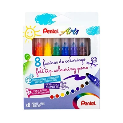 Abbildung von Pentel Arts Felt Tip Colouring Pens Large Wallet of 8 SCS3E