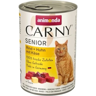 Abbildung von Carny Katzen Nassfutter Senior Rind + Huhn mit Käse (6 x 400g), Katzenfutter nass von animonda ohne Getreide und Zucker für ab 7 Jahren mitfrischen fleischigen Zutaten